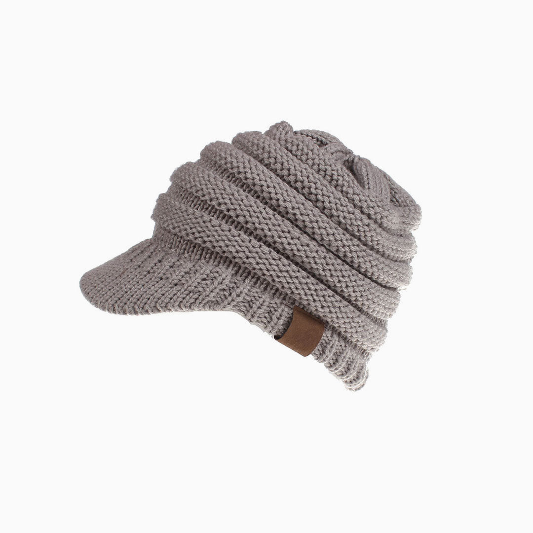 Cozy Me Up Ribbed Knit Ponytail Winter Newsboy Hat