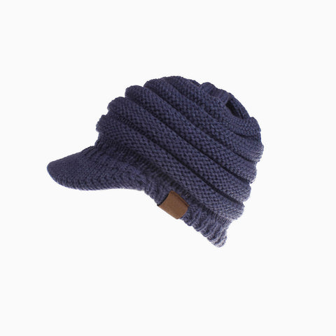 Gorro de vendedor de periódicos de invierno con cola de caballo de punto acanalado Cozy Me Up