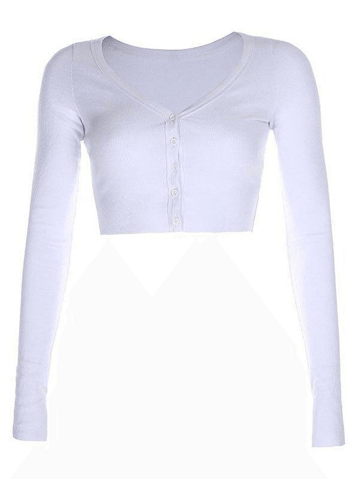 Ribbed Long Sleeve Button Crop Top – Omcne