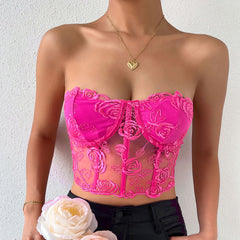 Tulle Crop Corset Tube Top - Rose