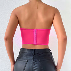 Tulle Crop Corset Tube Top - Rose