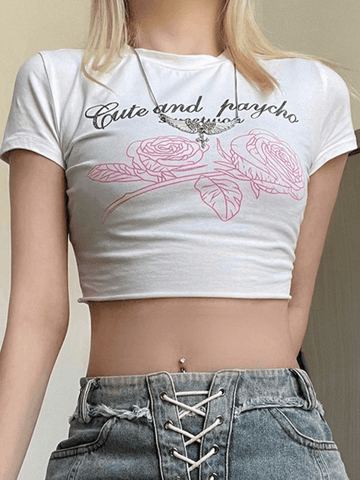 Crop Top im Y2K-Stil mit Rosenprint