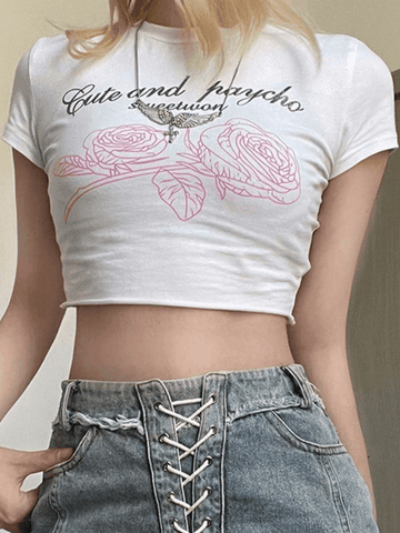 Rose Printed Y2K Crop Top