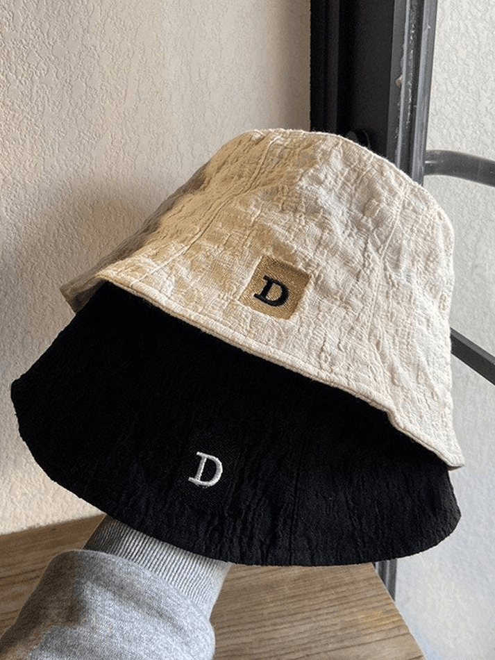 Ruched Letter Embroidery Bucket Hat