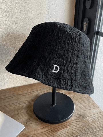 Ruched Letter Embroidery Bucket Hat