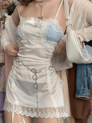 Ruched Patchwork Lace Slip Mini Dress