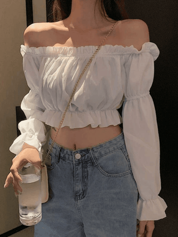 Ruffle Off Shoulder Long Sleeve Blouse