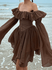 Ruffle Off Shoulder Long Sleeve Mini Dress