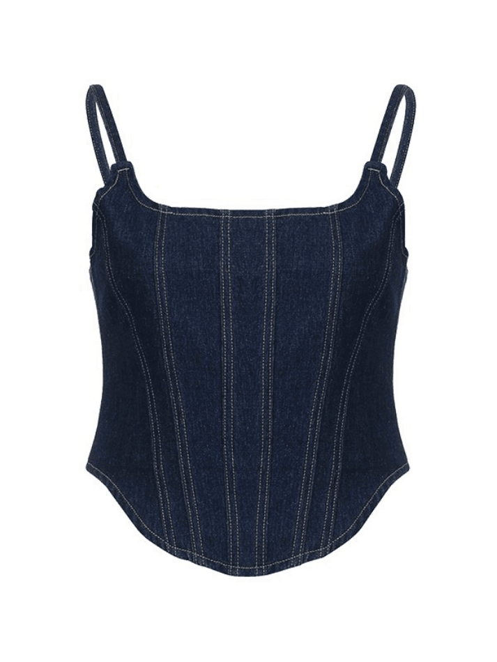 Seam-Detail Denim Corset Top