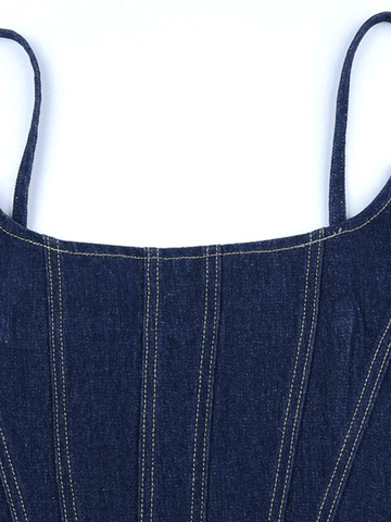 Seam-Detail Denim Corset Top