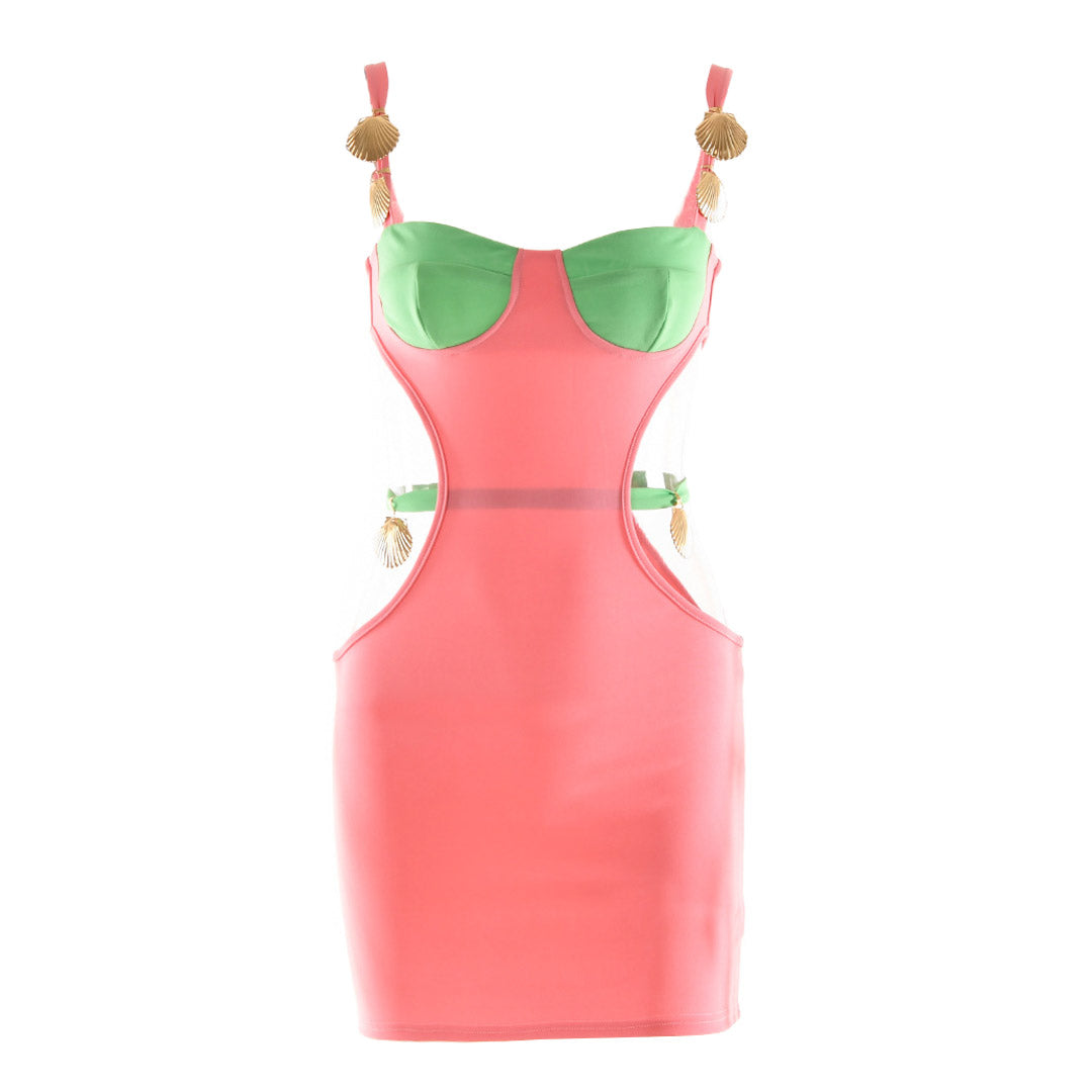 Sexy Contrast Color Shells Sleeveless Cutout Party Mini Dress - Pink ...