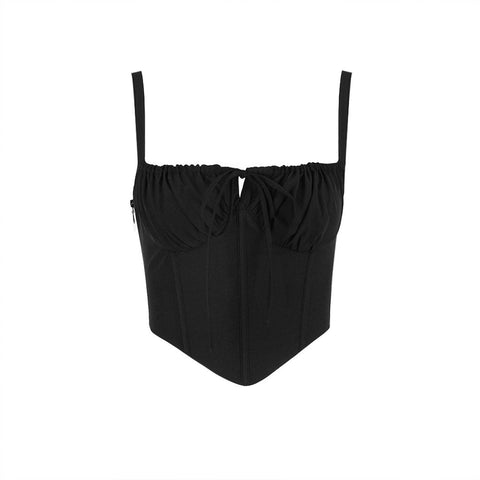 Bustier-Korsett mit Schnürung vorne und quadratischem Ausschnitt, kurzes Tanktop - Schwarz