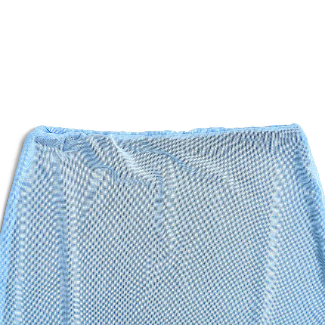 Tie Neck High Waist Contrast Layered Mesh Skirt Matching Set - Light Blue