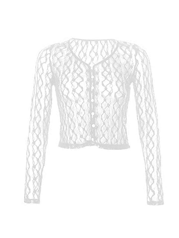 Blusa corta de manga larga con encaje transparente