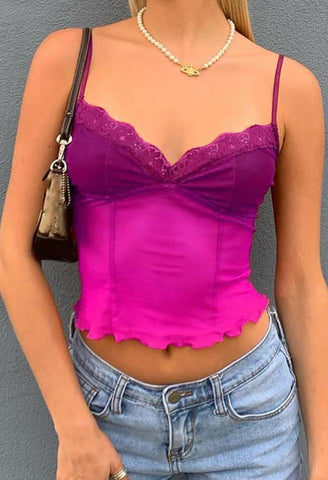 Transparentes Mesh-Camisole-Top mit Pilzmuster