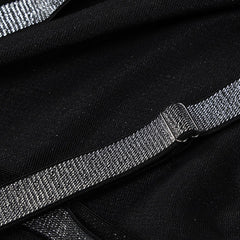 Shimmery Crisscross Trim Bodycon Party Maxi Dress - Black