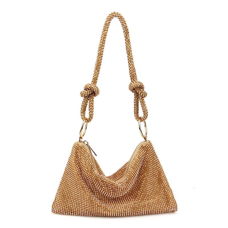 Bolso de fiesta con nudo y cristales brillantes - Dorado