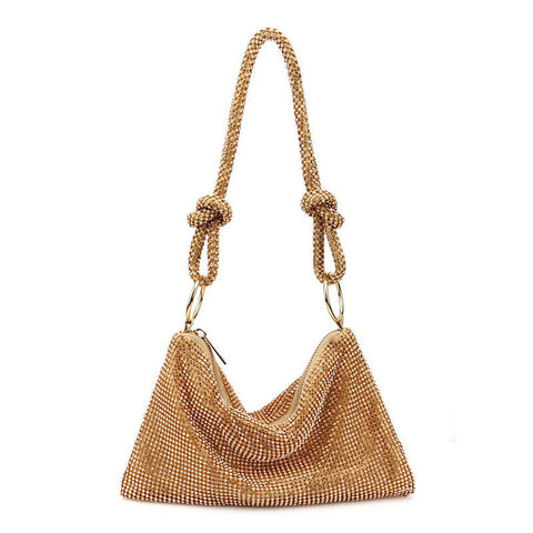 Bolso de fiesta con nudo y cristales brillantes - Dorado