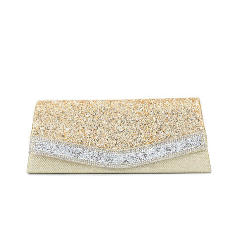 Schimmernde, mit Strass verzierte, strukturierte Clutch mit Klappe - Gold