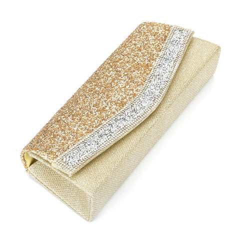 Schimmernde, mit Strass verzierte, strukturierte Clutch mit Klappe - Gold