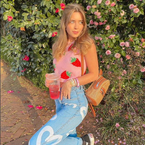 Strawberry Milkshake Cropped Knitted Vest
