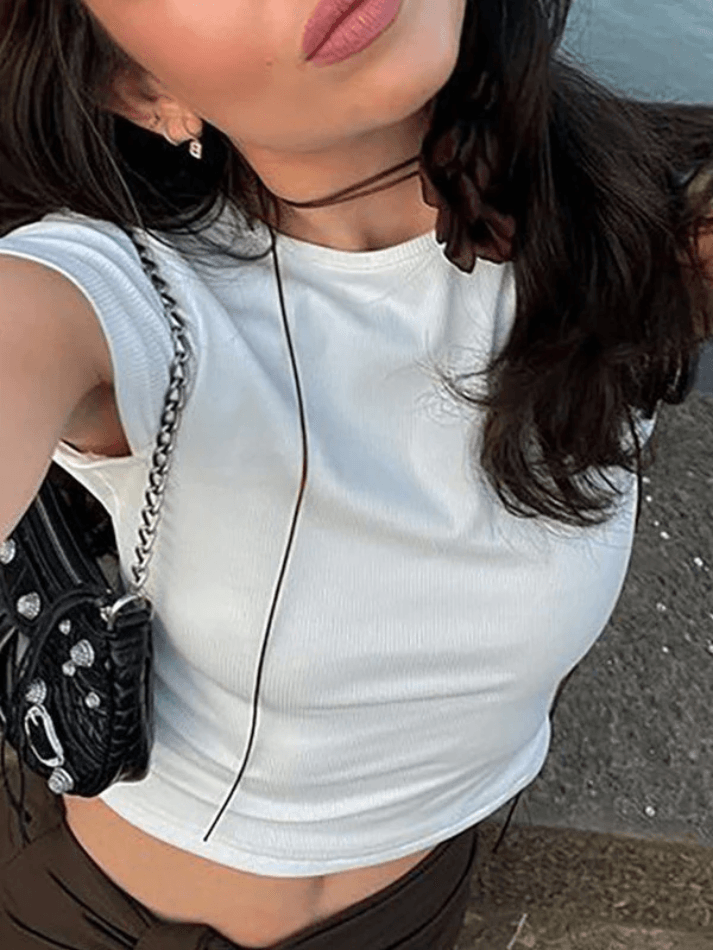 Short Sleeve Ribbed White Crop Top