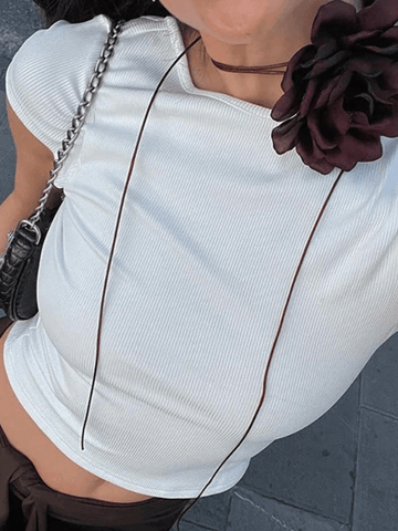 Short Sleeve Ribbed White Crop Top