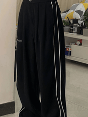 Side Piping Pleated Wide Leg Pants