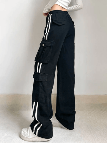 Side Stripe Black Cargo Jeans