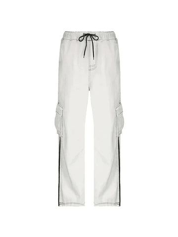 Side Striped White Baggy Cargo Jeans