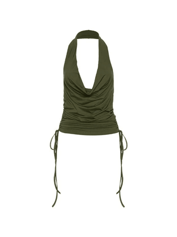 Kurzes Neckholder-Tanktop mit seitlicher Schnürung und Rüschen