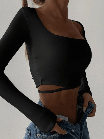 Schlichtes, langärmliges Crop-Top mit Cut-Outs