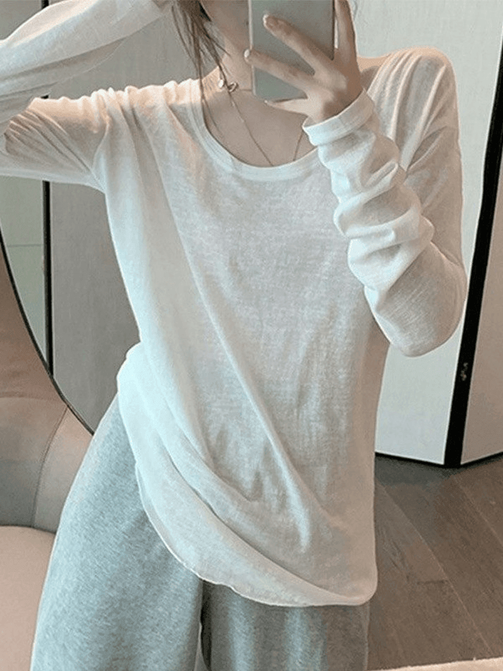 Simple Solid Color Long Sleeve Tee