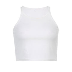 Simple Style Rib Knit Crop Tank Top - White