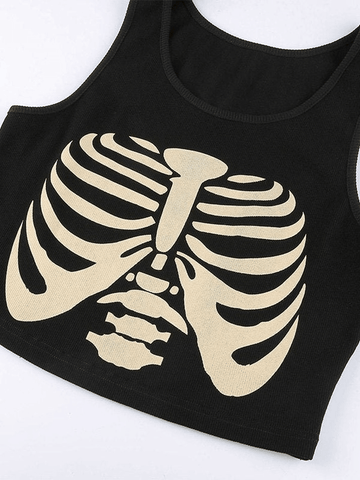 Skeleton Print Crop Tank Top