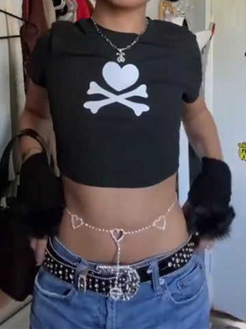 Crop Top im Y2K-Stil mit Totenkopf-Print