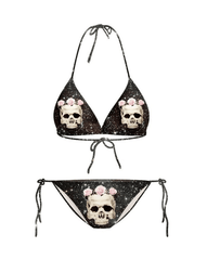 Skull Rose Printed Halter Triangle Bikini Set