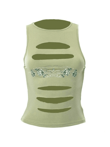 Kurzes Tanktop mit Blumenmuster und Schlitzdetail