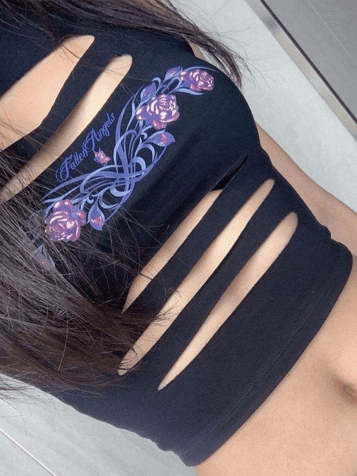 Top corto sin mangas con estampado floral y detalle de corte