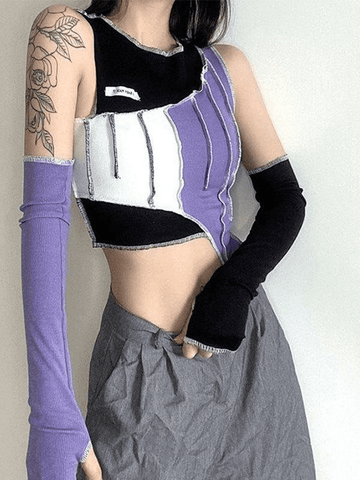 Top corto de patchwork irregular con detalle de mangas