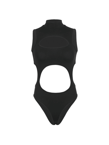 Ärmelloser schwarzer Bodysuit mit Cut-outs