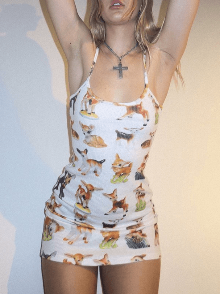 Slim Waist Fawn Print Mini Dresses