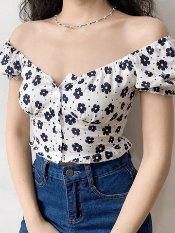 Smock Floral Cropped Short Sleeve Blouse