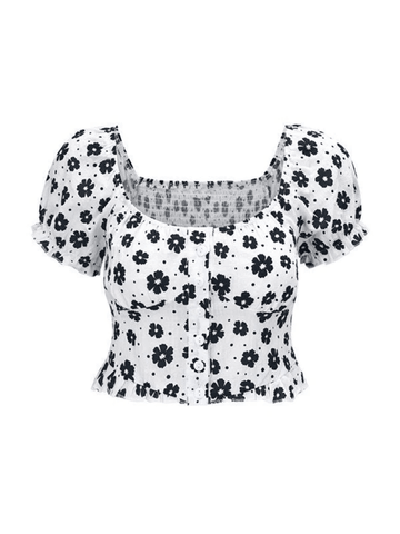 Smock Floral Cropped Short Sleeve Blouse