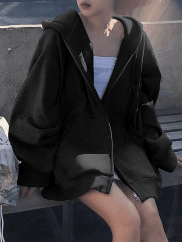 Solid Color Fleece Lined Zip-Up Hoodie