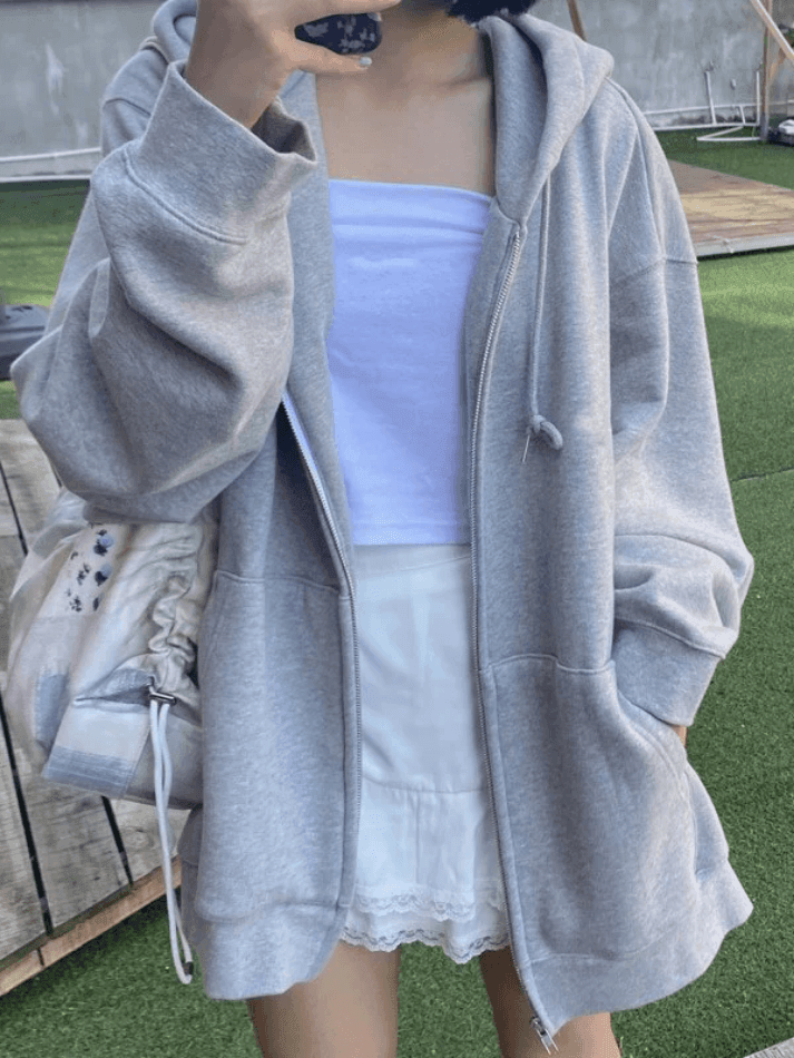 Solid Color Fleece Lined Zip-Up Hoodie