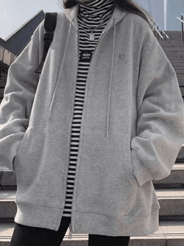 Solid Color Zip Up Hoodie