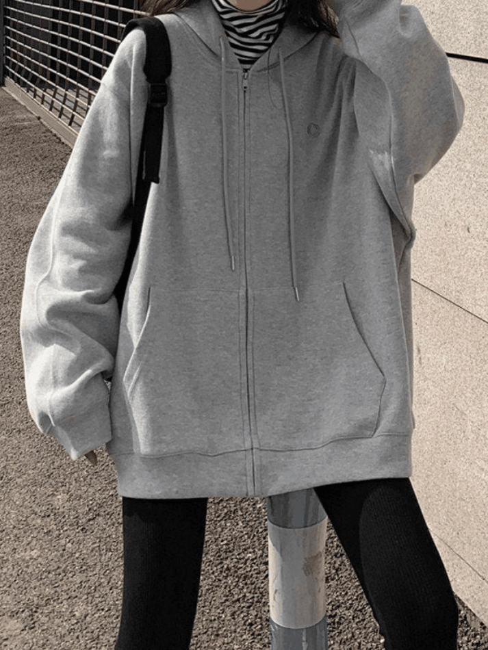 Solid Color Oversized Zip Up Hoodie – Omcne