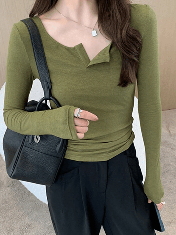 Solid Color Simple Long Sleeve Knit Top