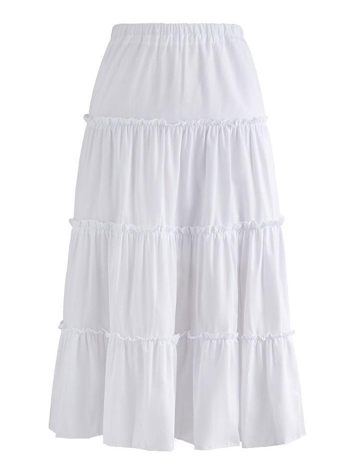 Falda midi escalonada de color liso
